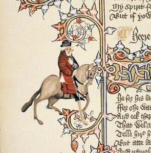 The Franklin, detalje fra The Canterbury Tales, af Geoffrey Chaucer (ca. 1342-1400) Ellesmere Manuscript, faksimileudgave, 1911 (for originale detaljer se 128922) af English School